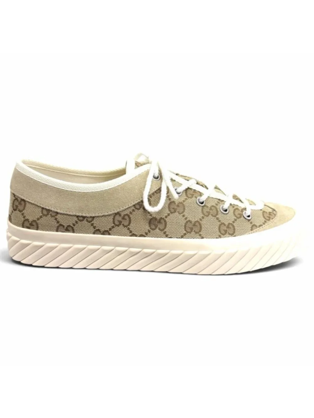 Gucci GG Canvas Suede Lace-up Low Top Sneakers Beige